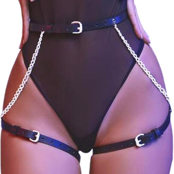 Black Thigh Garter Belt Leather - Picture 4 of 6